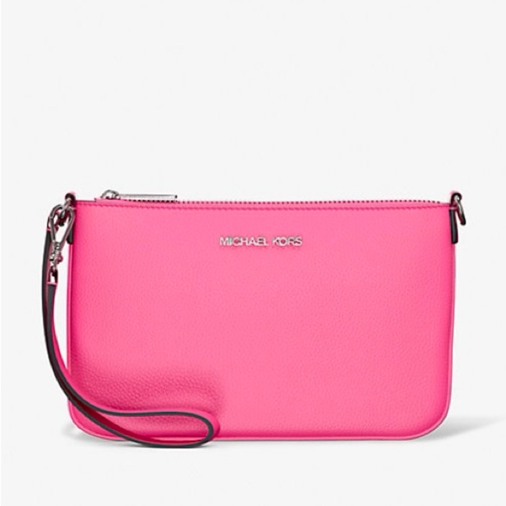 🌺 MICHAEL KORS Jet Set Small Pebbled
Leather Convertible Wristlet NWT - Hibiscus - Picture 8 of 11
